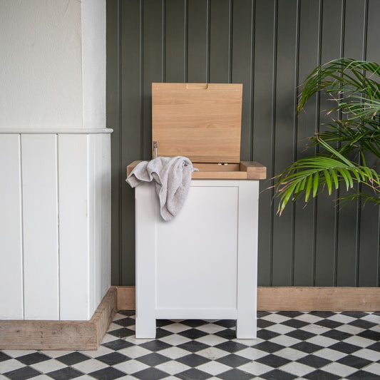 Dorset White Painted Oak Laundry Basket