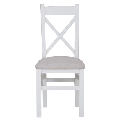 Eaton White Painted Oak Cross Back Dining Chair Fabric Seat