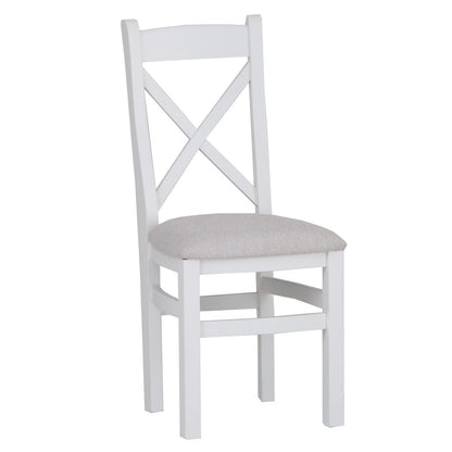 Eaton White Painted Oak Cross Back Dining Chair Fabric Seat