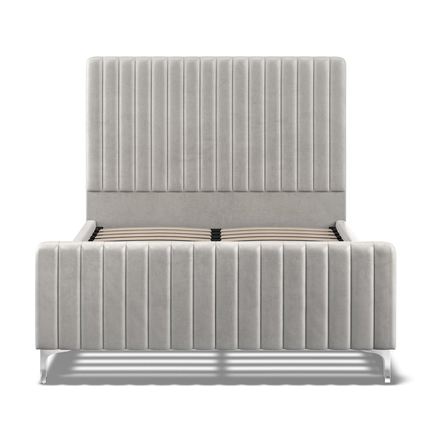 Carloway Silver Velvet Double Upholstered Bed Frame