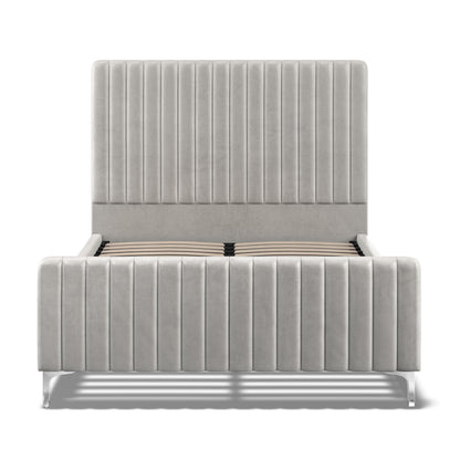 Carloway Silver Velvet Double Upholstered Bed Frame