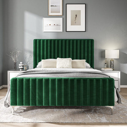Carloway Green Velvet King Size Upholstered Bed Frame