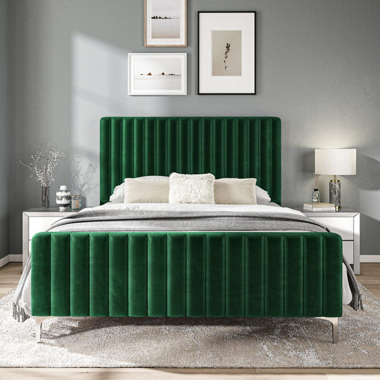 Carloway Green Velvet King Size Upholstered Bed Frame