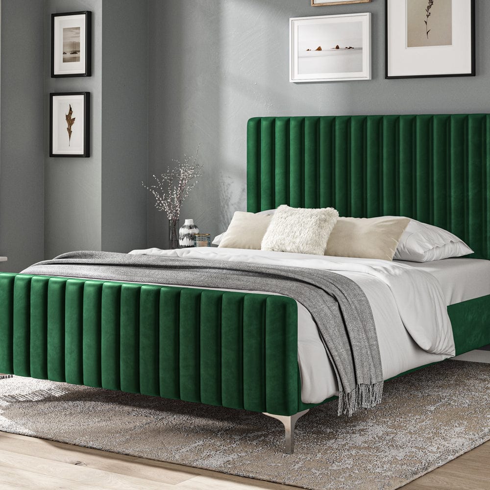 Carloway Green Velvet King Size Upholstered Bed Frame
