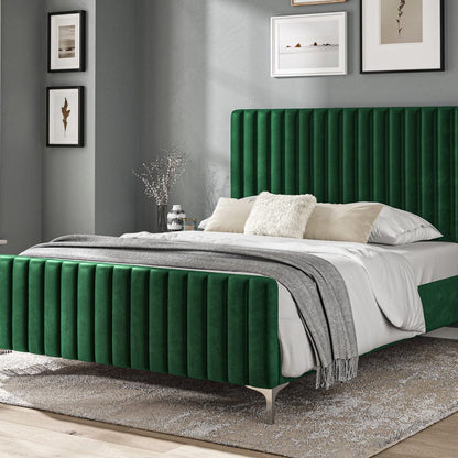 Carloway Green Velvet King Size Upholstered Bed Frame