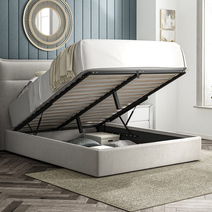 Kenmore Silver Double Upholstered Ottoman Bed Frame