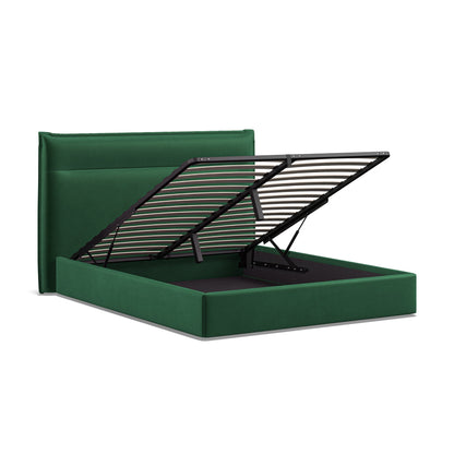 Kenmore Green Velvet King Size Upholstered Ottoman Bed Frame
