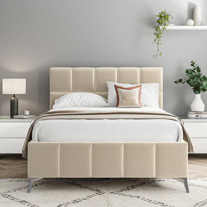 Baymore Beige Linen Double Upholstered Bed Frame
