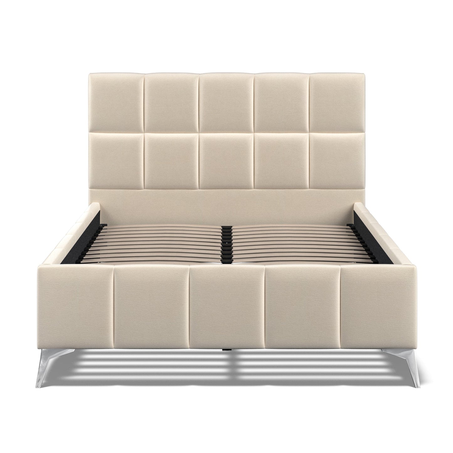 Baymore Beige Linen Double Upholstered Bed Frame