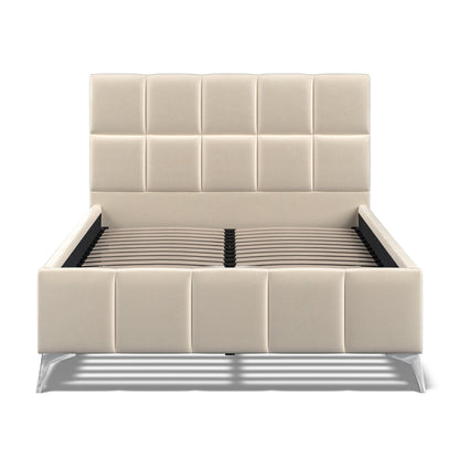 Baymore Beige Linen Double Upholstered Bed Frame