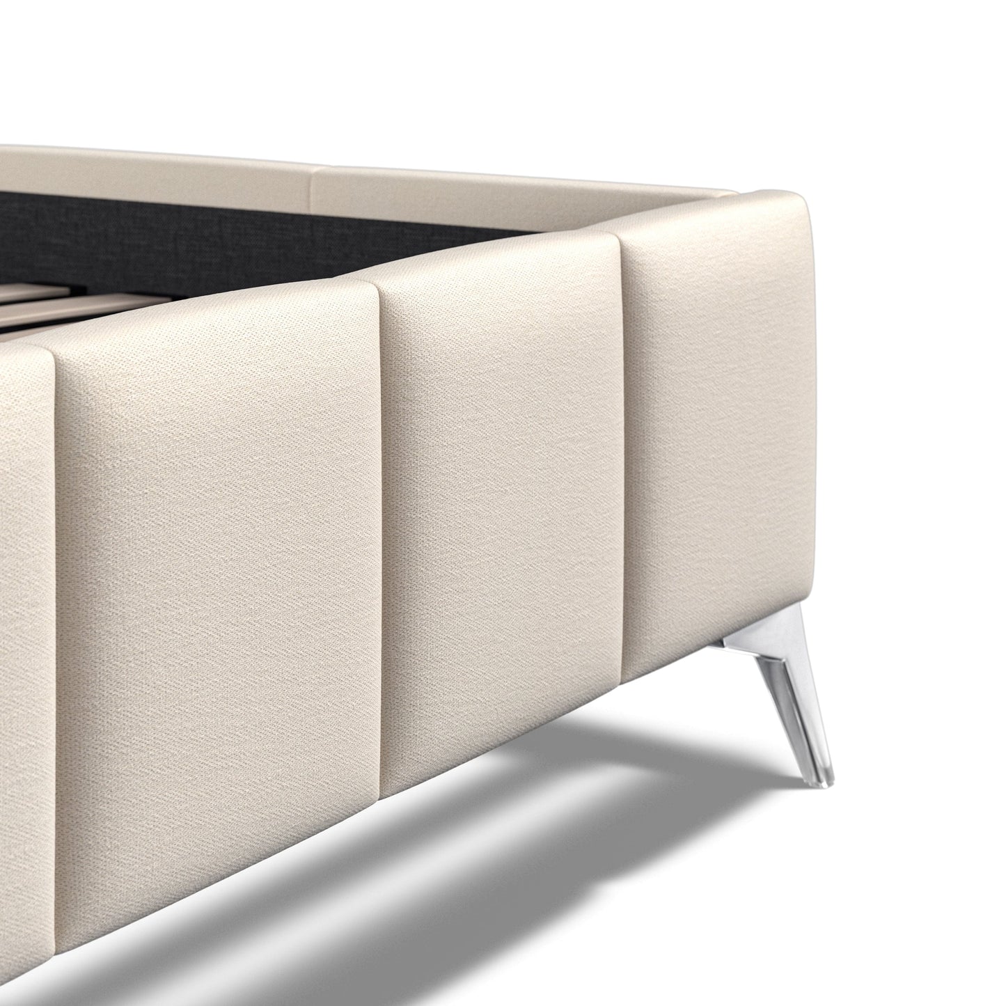 Baymore Beige Linen Double Upholstered Bed Frame