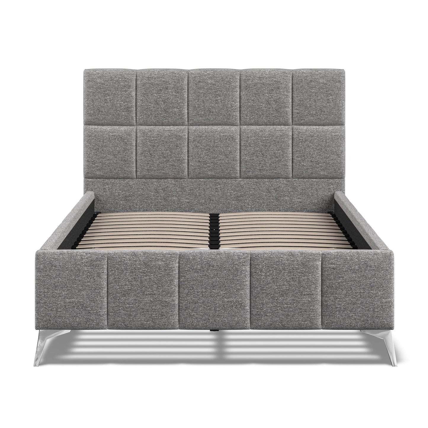 Baymore Dark Grey Linen Double Upholstered Bed Frame