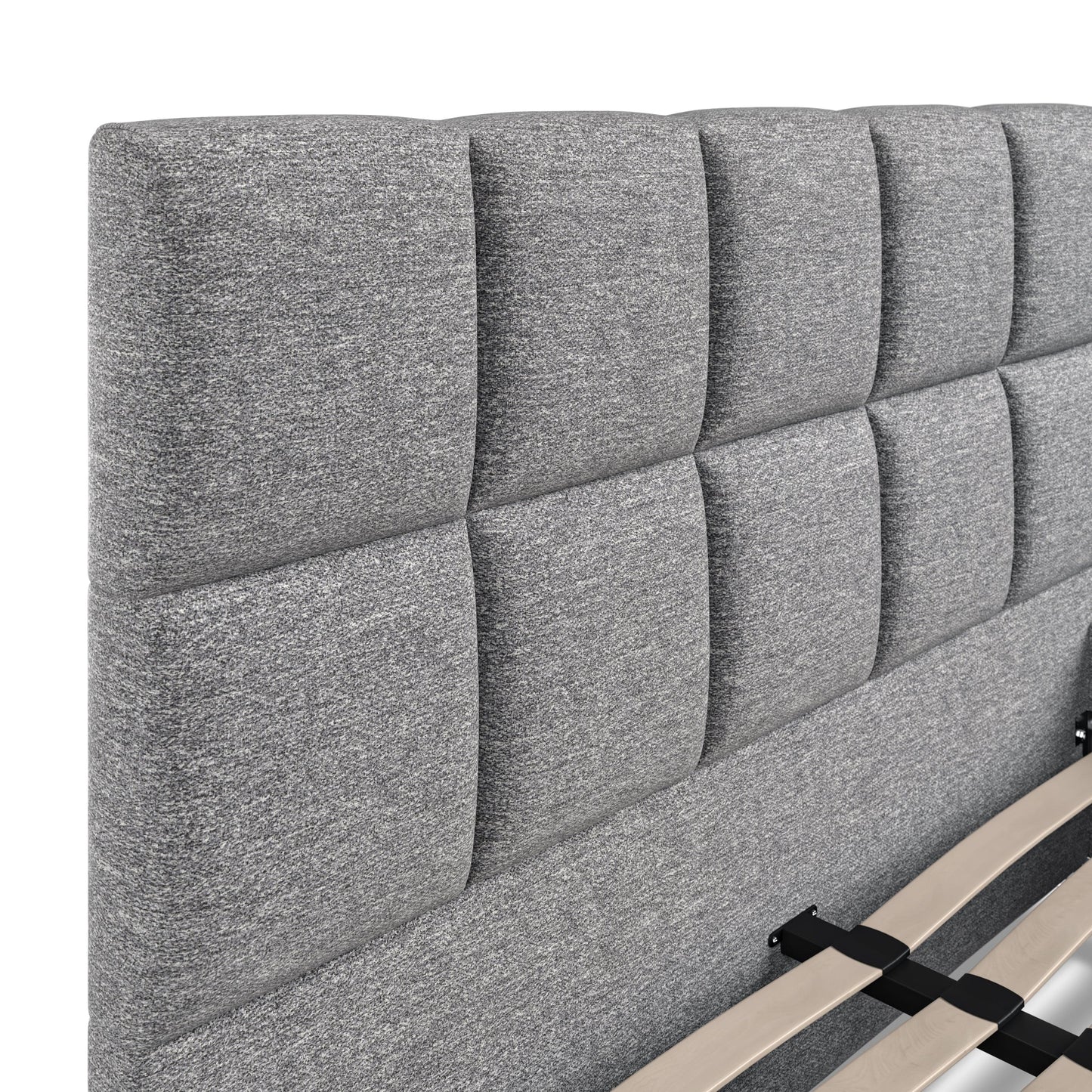 Baymore Dark Grey Linen Double Upholstered Bed Frame