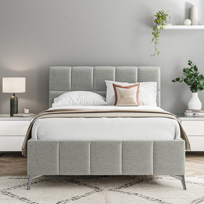 Baymore Grey Linen Double Upholstered Bed Frame