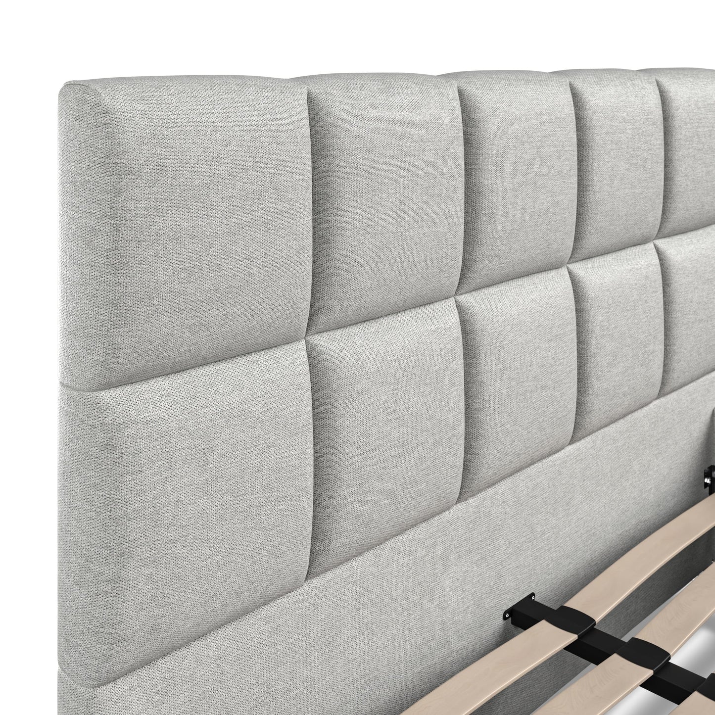 Baymore Grey Linen Double Upholstered Bed Frame
