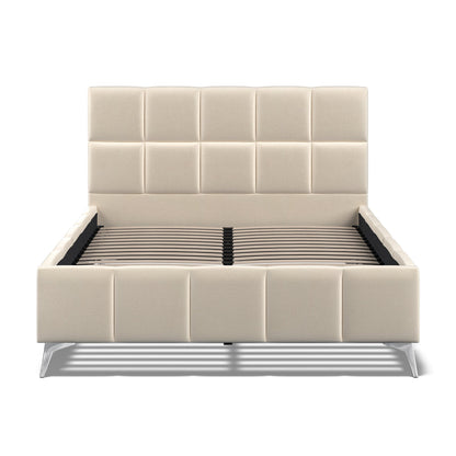 Baymore Beige Linen King Size Upholstered Bed Frame