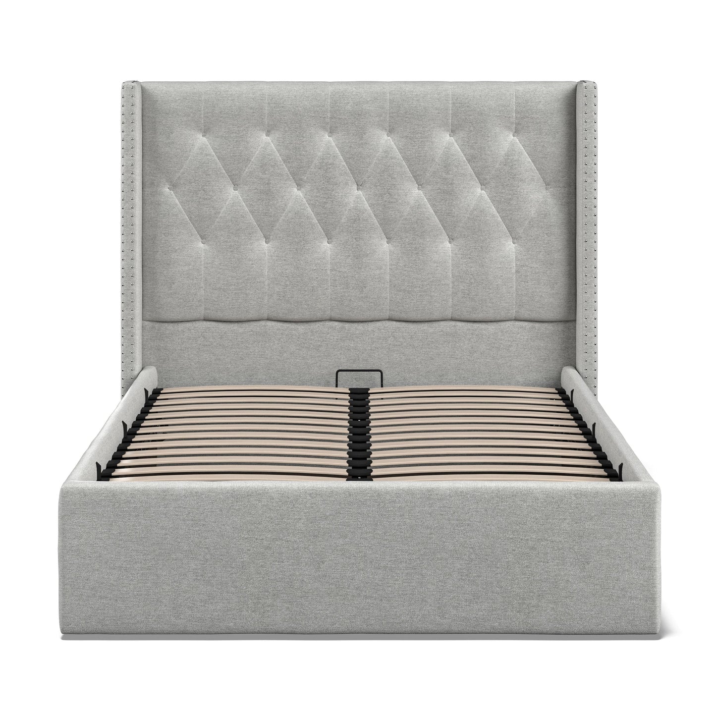 Lowick Grey Linen Double Upholstered Ottoman Bed Frame