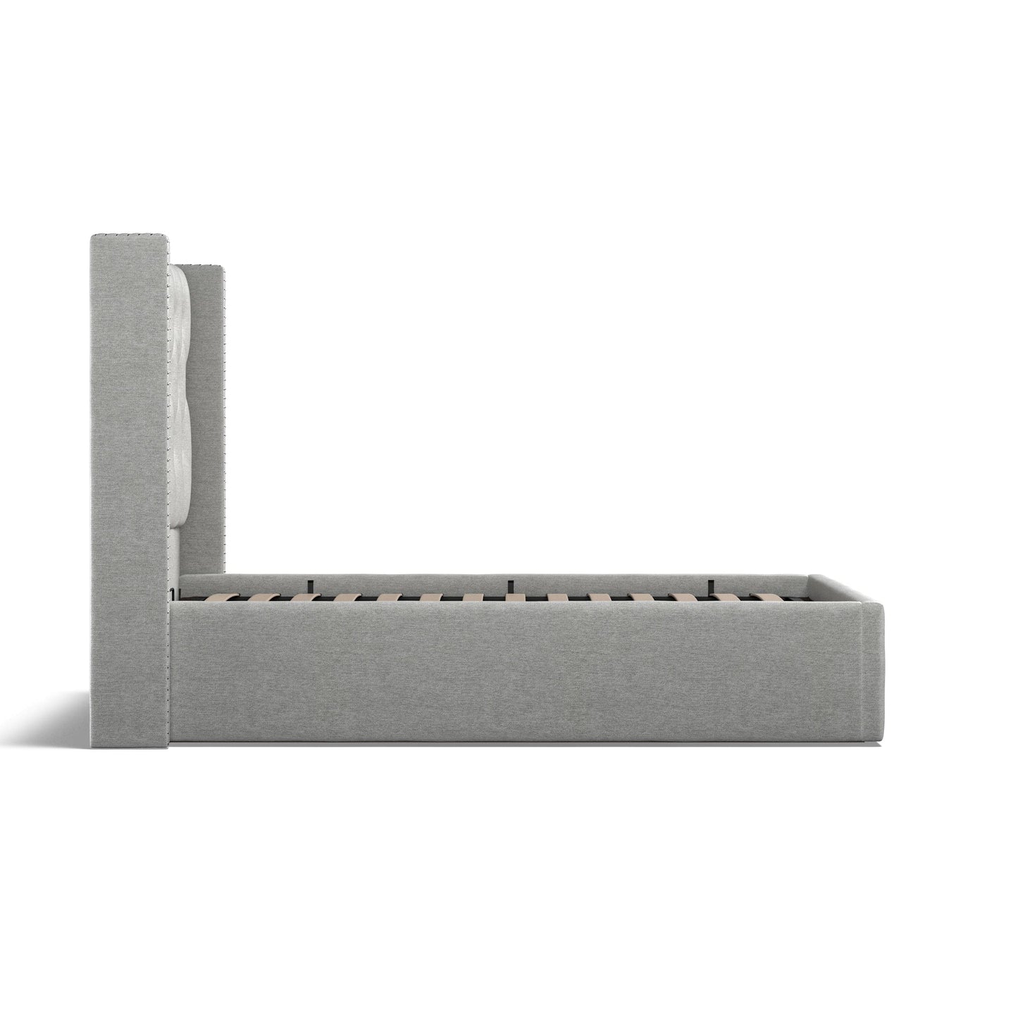Lowick Grey Linen Double Upholstered Ottoman Bed Frame
