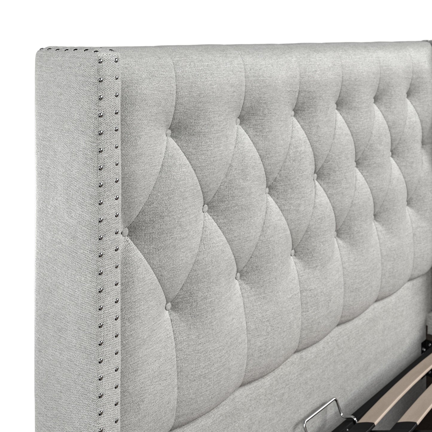 Lowick Grey Linen Double Upholstered Ottoman Bed Frame
