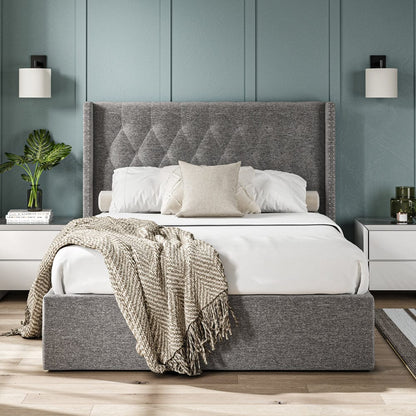Lowick Dark Grey Linen King Size Upholstered Ottoman Bed Frame