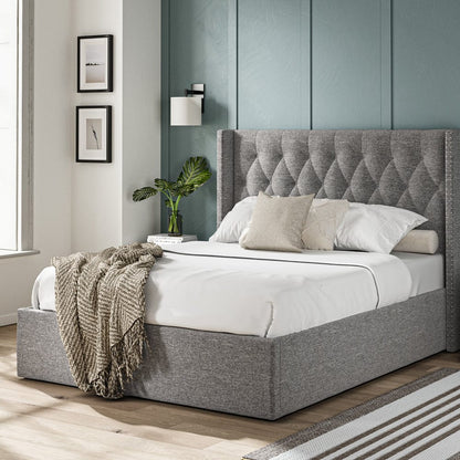 Lowick Dark Grey Linen King Size Upholstered Ottoman Bed Frame