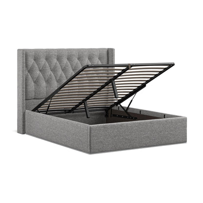 Lowick Dark Grey Linen King Size Upholstered Ottoman Bed Frame