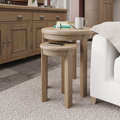 Wessex Smoked Oak Round Nest of 2 Side Tables
