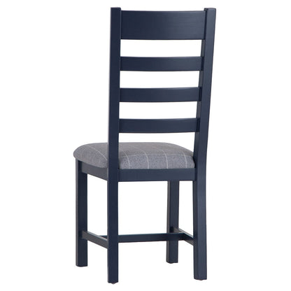 Wessex Smoked Oak Blue Painted Ladder Back Dining Chair With Natural Check Seat