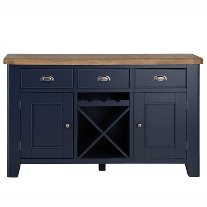 Wessex Smoked Oak Blue Painted Large Sideboard Wine Rack