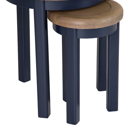 Wessex Smoked Oak Blue Painted Round Nest of Tables