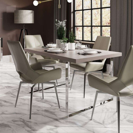Milan Chrome & Oak 1.4m Fixed Top Dining Table