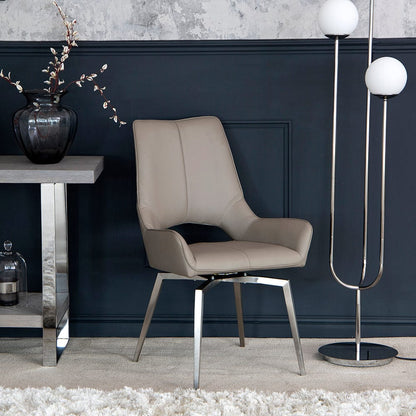 Milan Chrome Taupe Swivel Dining Chair