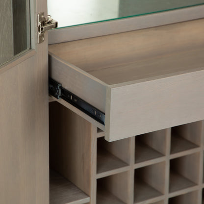 Milan Chrome & Oak Glass Drinks Cabinet