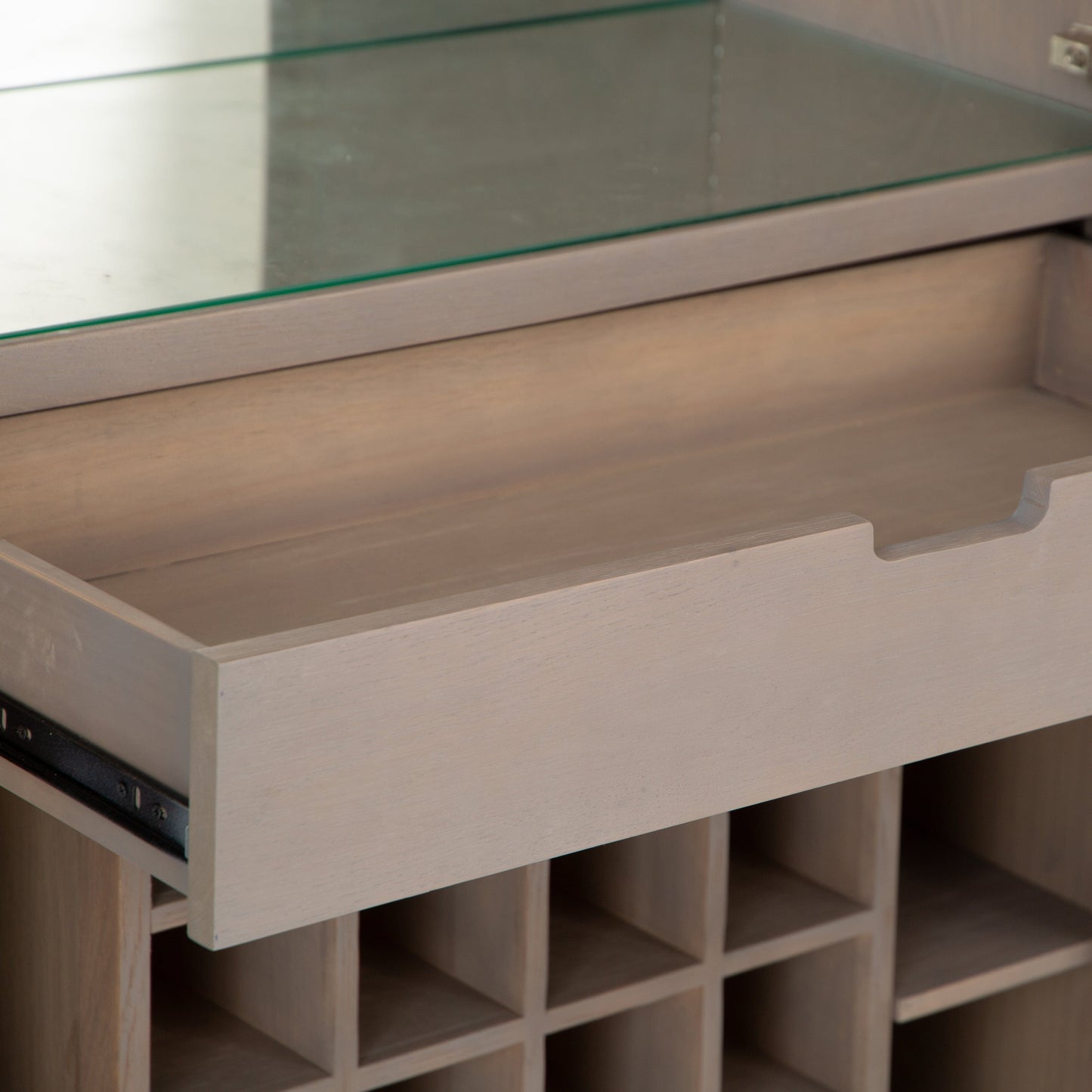 Milan Chrome & Oak Glass Drinks Cabinet