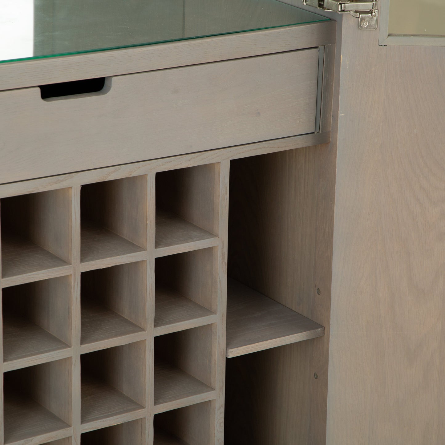 Milan Chrome & Oak Glass Drinks Cabinet