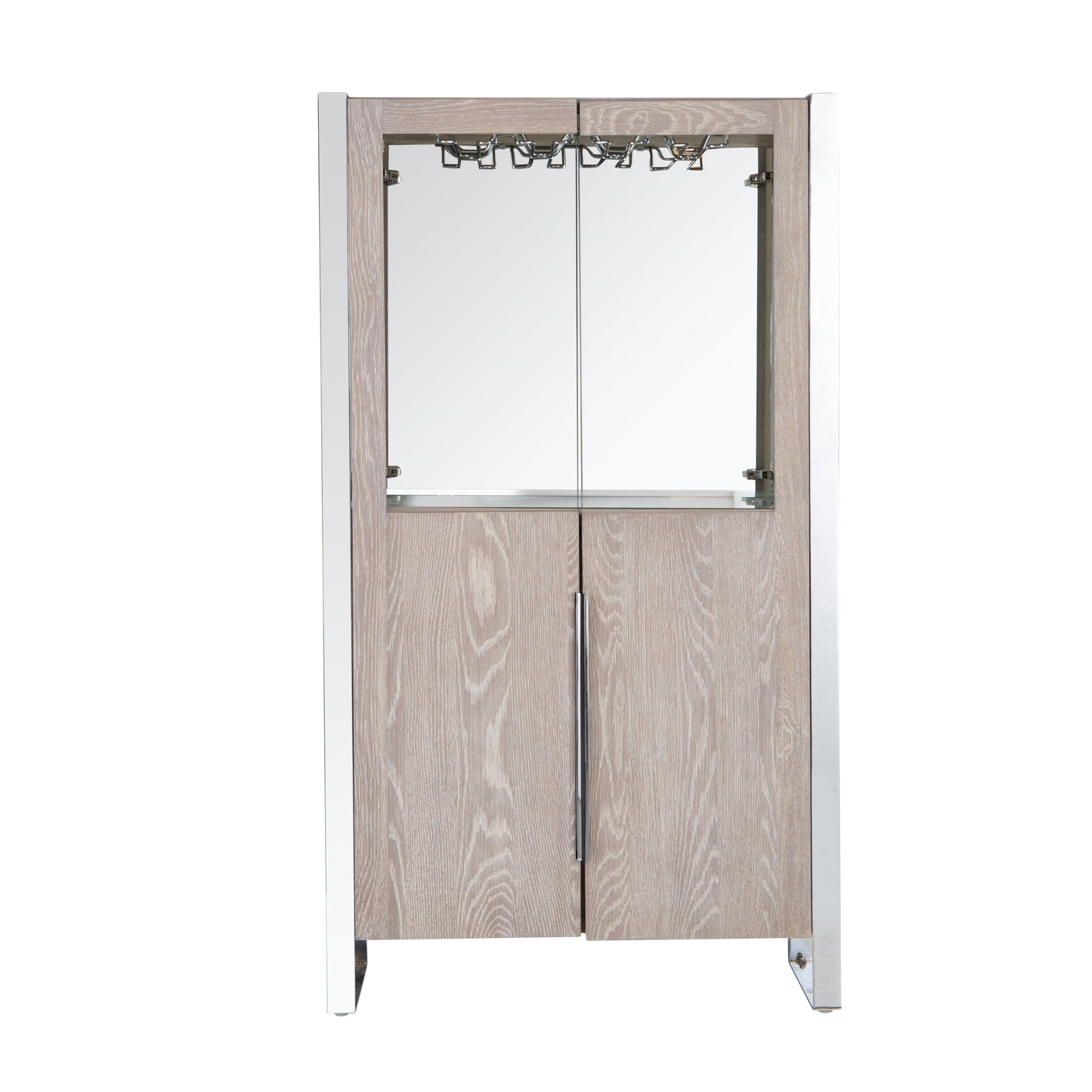 Milan Chrome & Oak Glass Drinks Cabinet