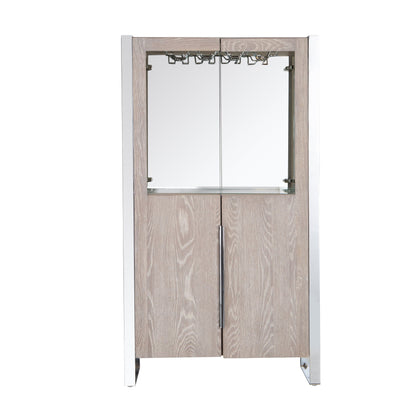 Milan Chrome & Oak Glass Drinks Cabinet
