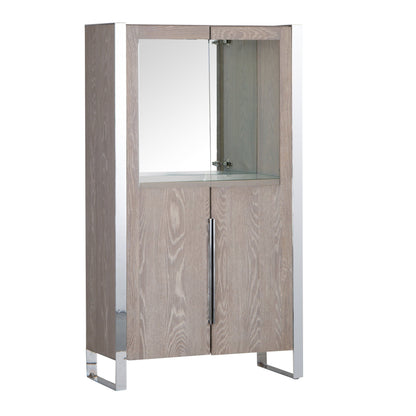 Milan Chrome & Oak Glass Drinks Cabinet