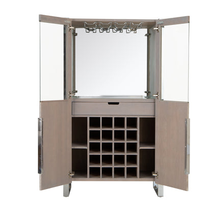 Milan Chrome & Oak Glass Drinks Cabinet