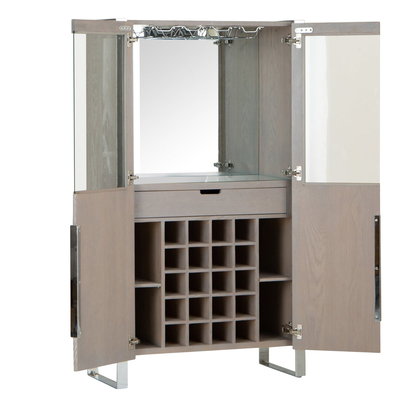 Milan Chrome & Oak Glass Drinks Cabinet