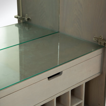 Milan Chrome & Oak Glass Drinks Cabinet