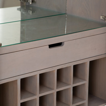 Milan Chrome & Oak Glass Drinks Cabinet