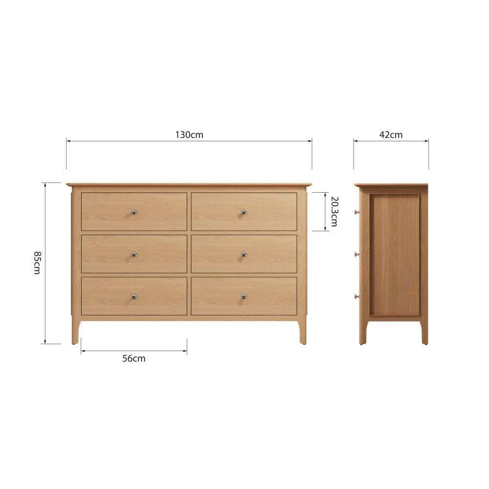 Bergen Oak Chest of 6 Drawers