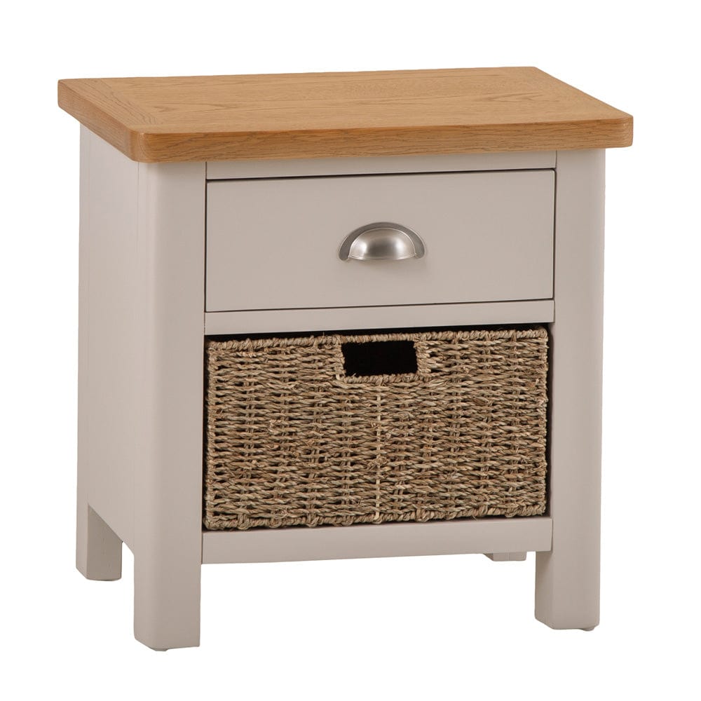 Rutland Painted Oak 1 Drawer 1 Wicker Basket Cabinet