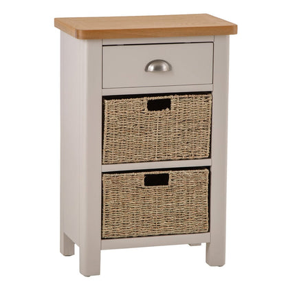 Rutland Painted Oak 1 Drawer 2 Wicker Basket Cabinet
