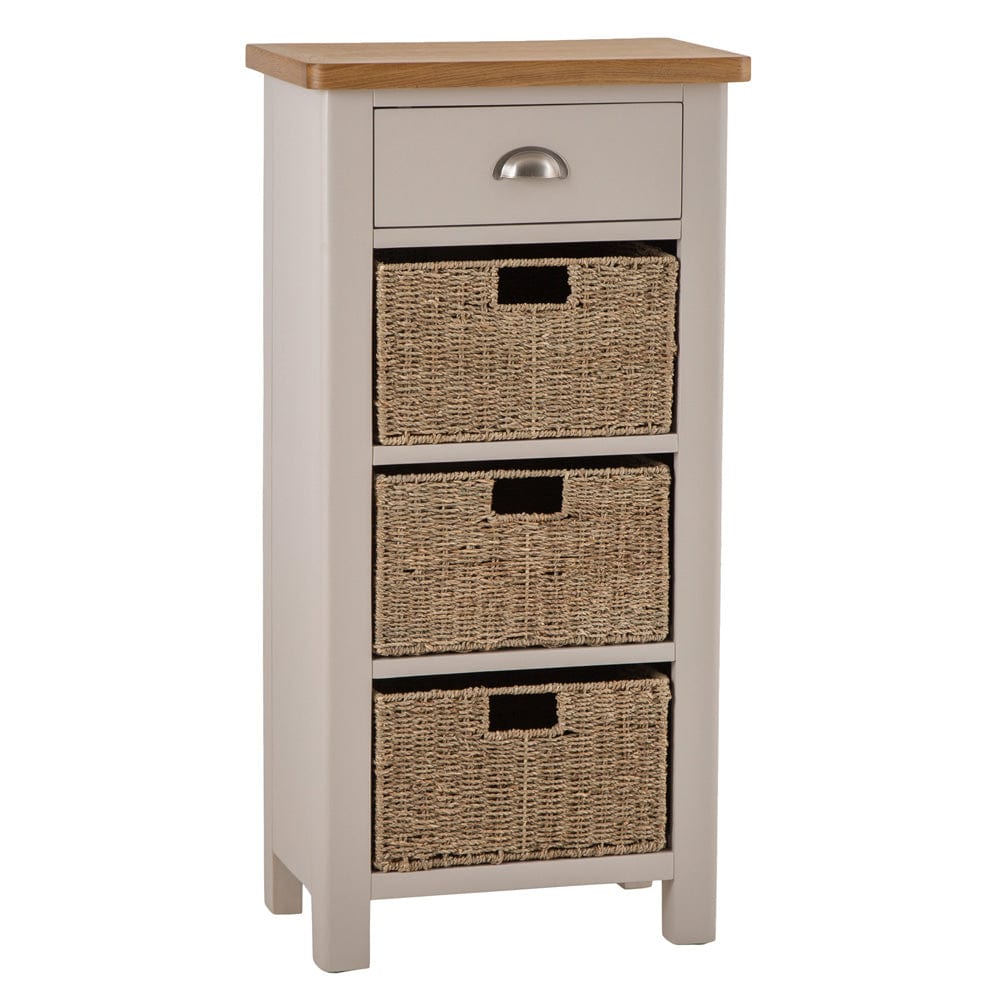 Rutland Painted Oak 1 Drawer 3 Wicker Basket Cabinet