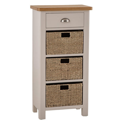 Rutland Painted Oak 1 Drawer 3 Wicker Basket Cabinet