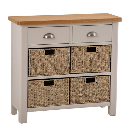 Rutland Painted Oak 2 Drawer 4 Wicker Basket Cabinet