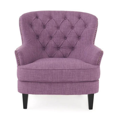 Purple Accent Chair Button Back and Metal Studs
