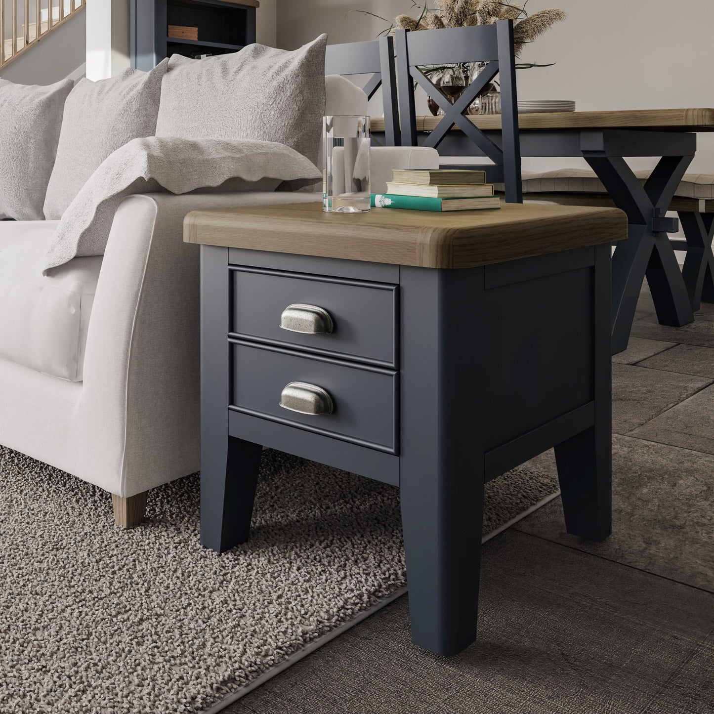 Wessex Smoked Oak Blue Painted Lamp Table